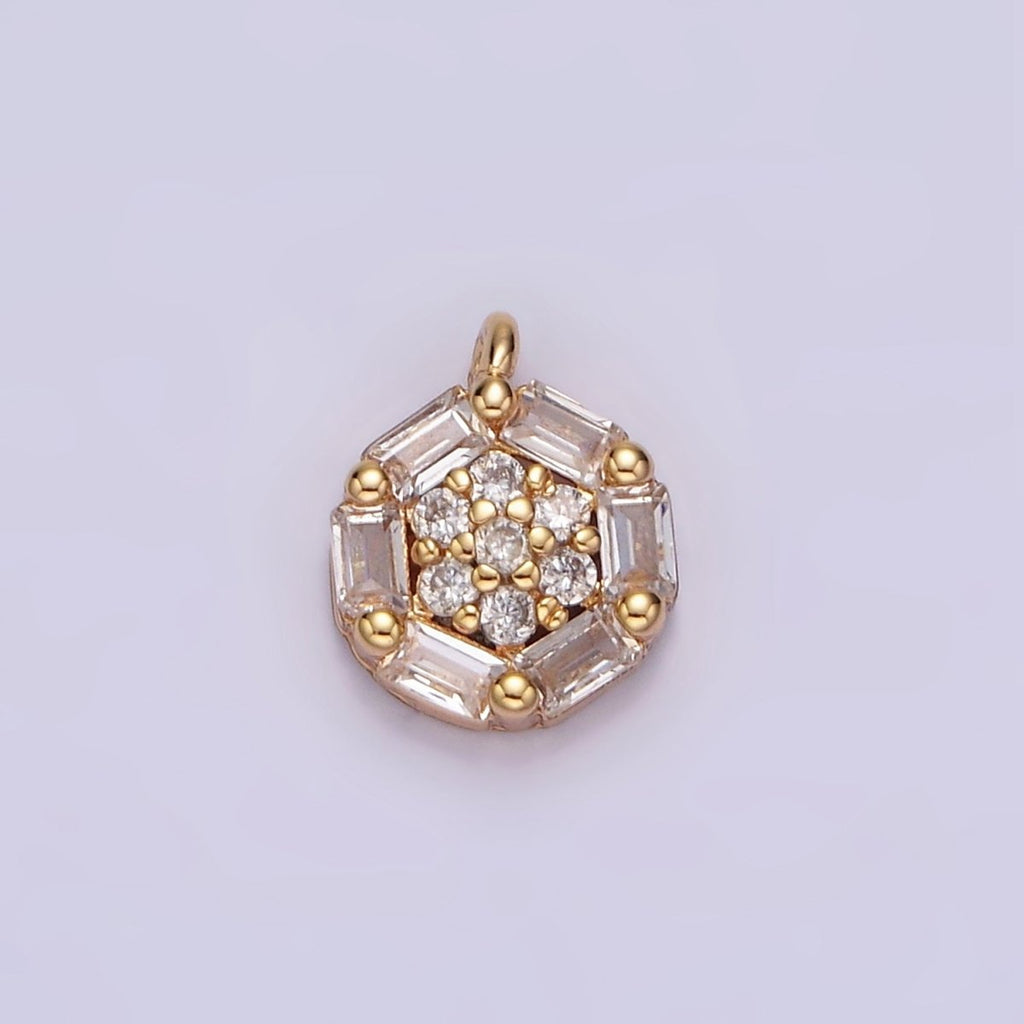 16K Gold plated Clear Micro Paved CZ Baguette Lined Round Mini Charm | N1750 - DLUXCA