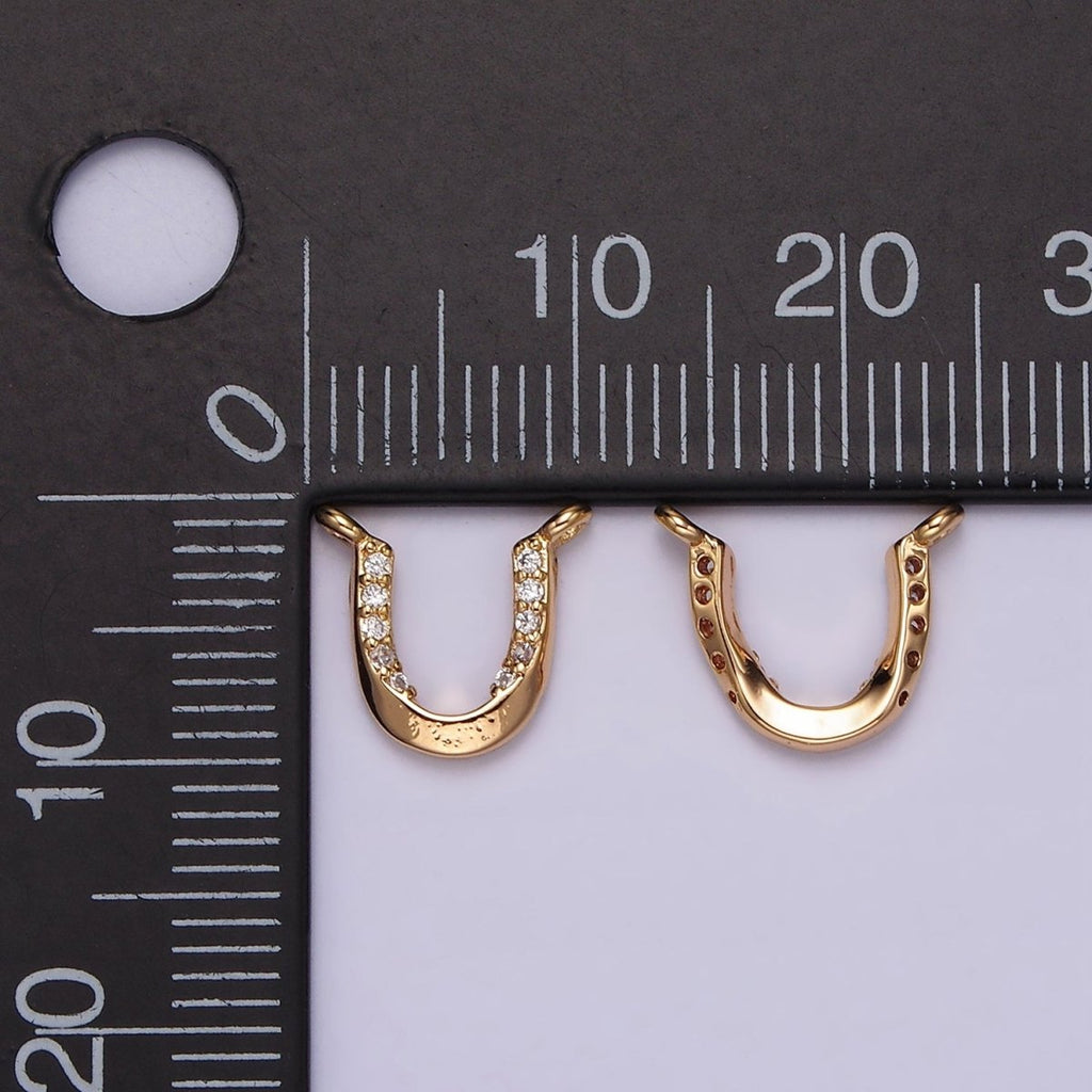 16K Gold plated Clear Micro Paved CZ Curved U-Shaped Connector | G182 - DLUXCA