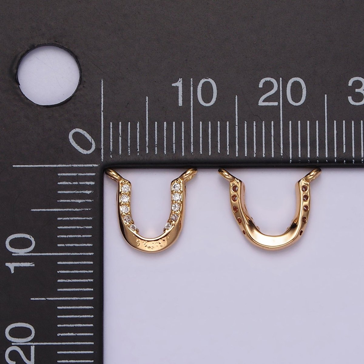 16K Gold plated Clear Micro Paved CZ Curved U-Shaped Connector | G182 - DLUXCA