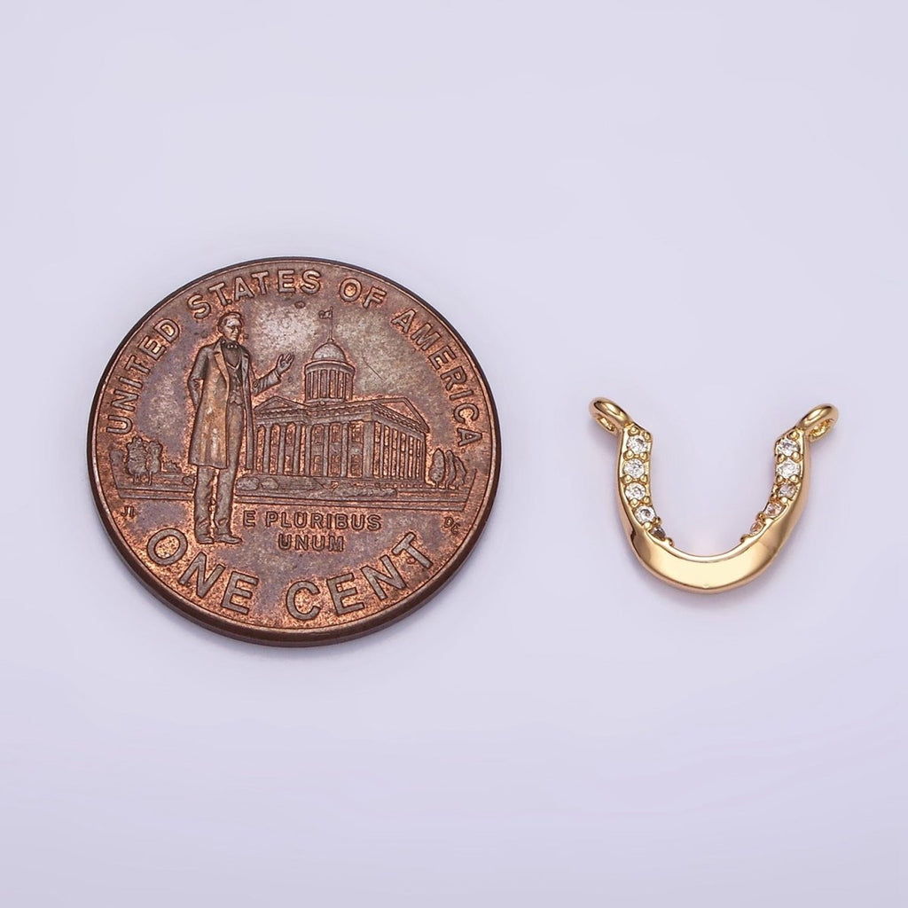 16K Gold plated Clear Micro Paved CZ Curved U-Shaped Connector | G182 - DLUXCA