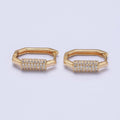 16K Gold plated Clear Micro Paved CZ Cylinder Hexagonal Hoop Earrings in Gold & Silver | AB395 AB396