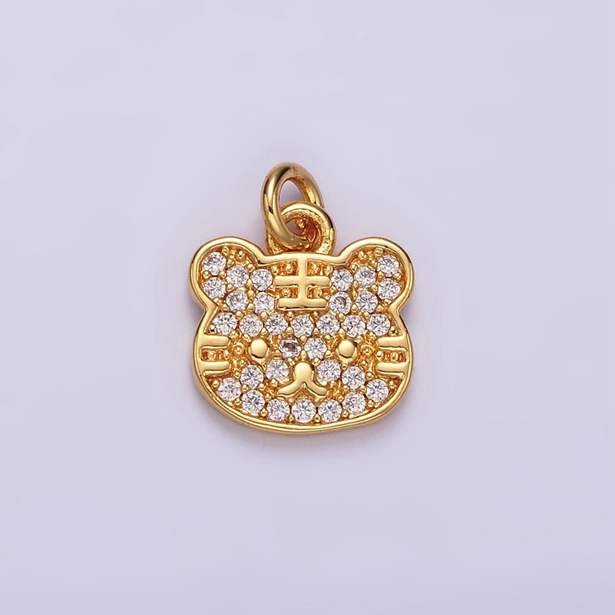 16K Gold plated Clear Micro Paved CZ Kitty Cat Animal Pet Charm | AC849 - DLUXCA
