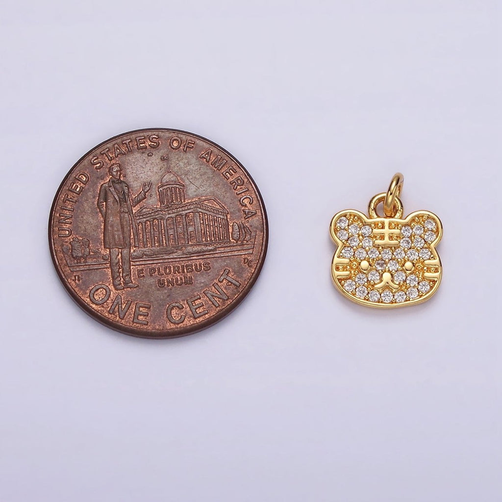 16K Gold plated Clear Micro Paved CZ Kitty Cat Animal Pet Charm | AC849 - DLUXCA