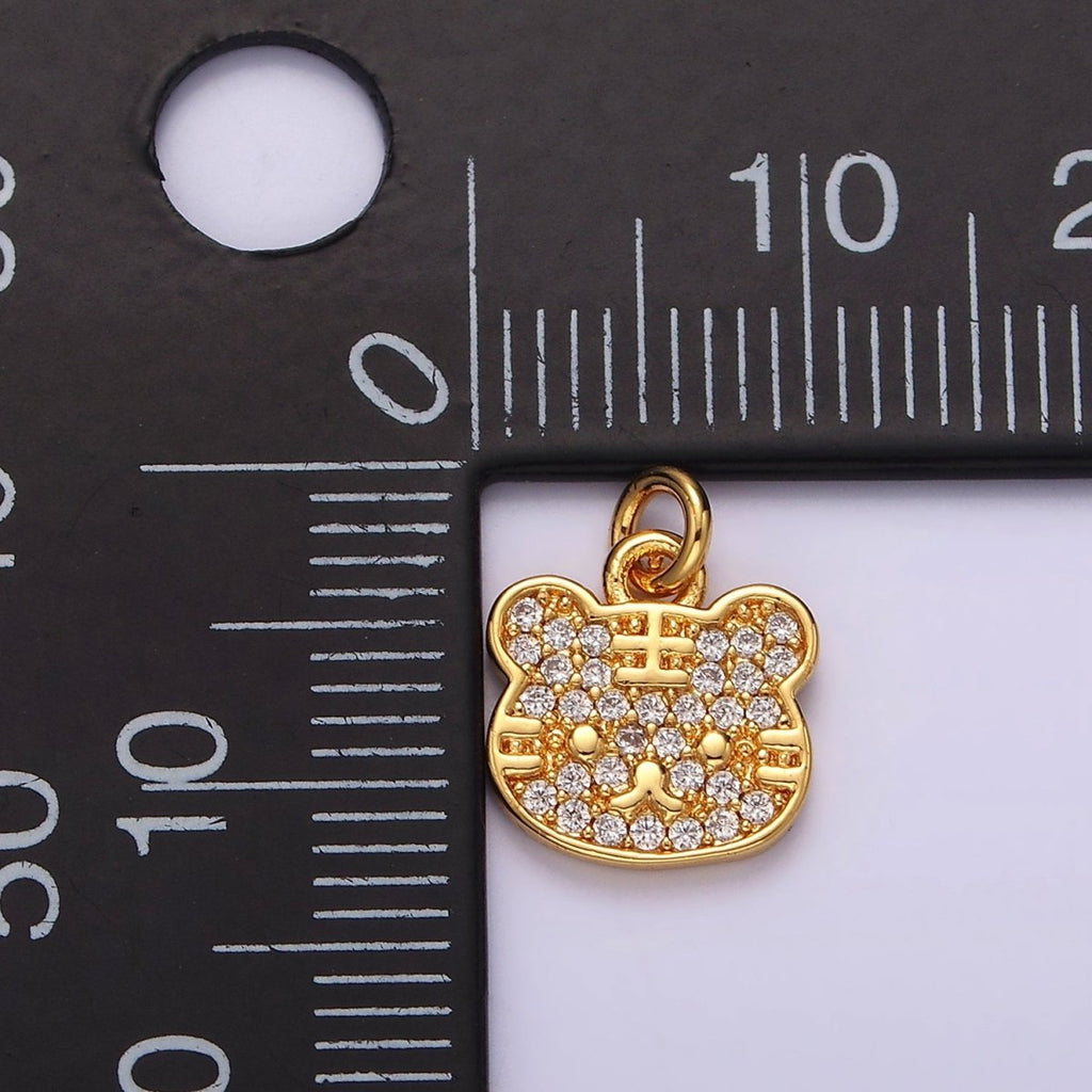 16K Gold plated Clear Micro Paved CZ Kitty Cat Animal Pet Charm | AC849 - DLUXCA