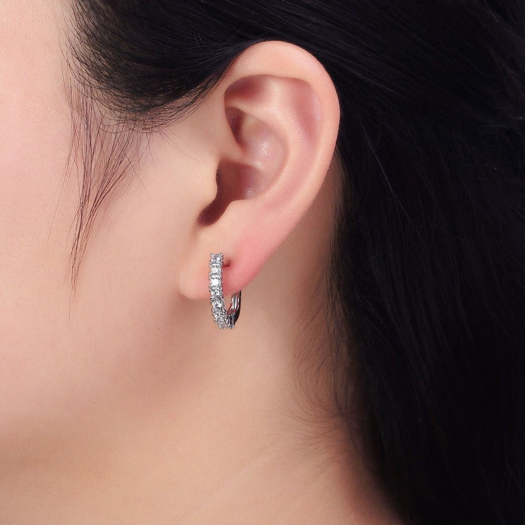 16K Gold plated Clear Micro Paved CZ Lined 19mm Oblong English Lock Earrings in Gold & Silver | AB912 AB450 - DLUXCA