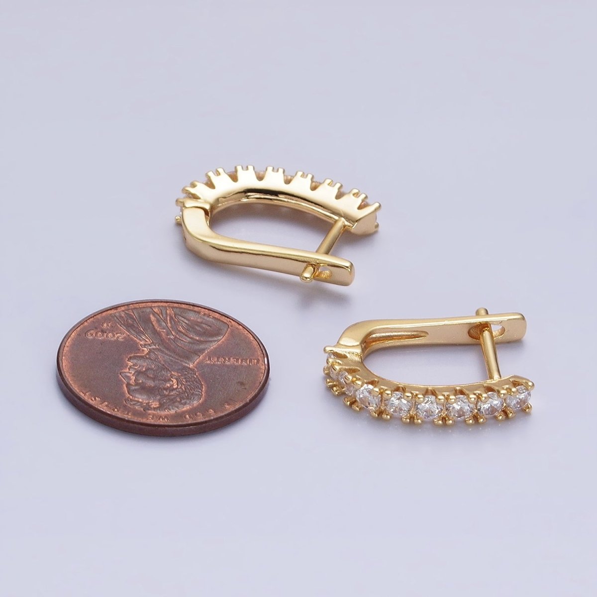 16K Gold plated Clear Micro Paved CZ Lined 19mm Oblong English Lock Earrings in Gold & Silver | AB912 AB450 - DLUXCA