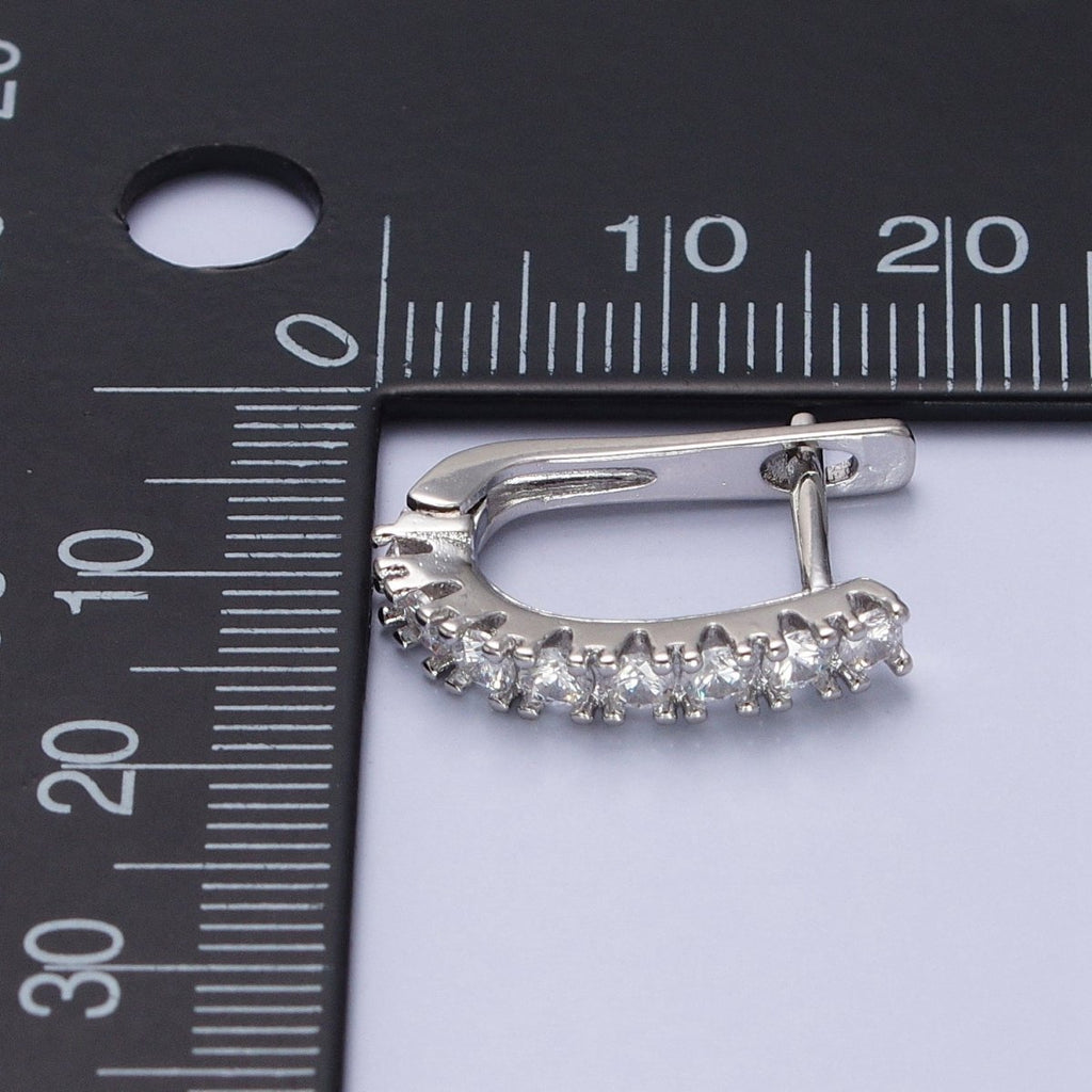 16K Gold plated Clear Micro Paved CZ Lined 19mm Oblong English Lock Earrings in Gold & Silver | AB912 AB450 - DLUXCA