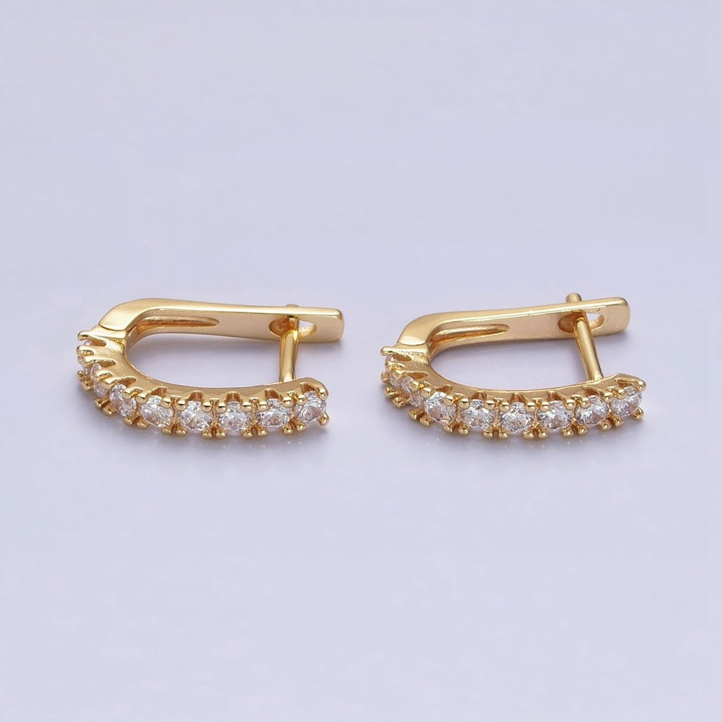 16K Gold plated Clear Micro Paved CZ Lined 19mm Oblong English Lock Earrings in Gold & Silver | AB912 AB450 - DLUXCA