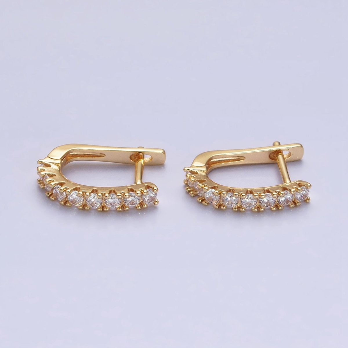 16K Gold plated Clear Micro Paved CZ Lined 19mm Oblong English Lock Earrings in Gold & Silver | AB912 AB450 - DLUXCA