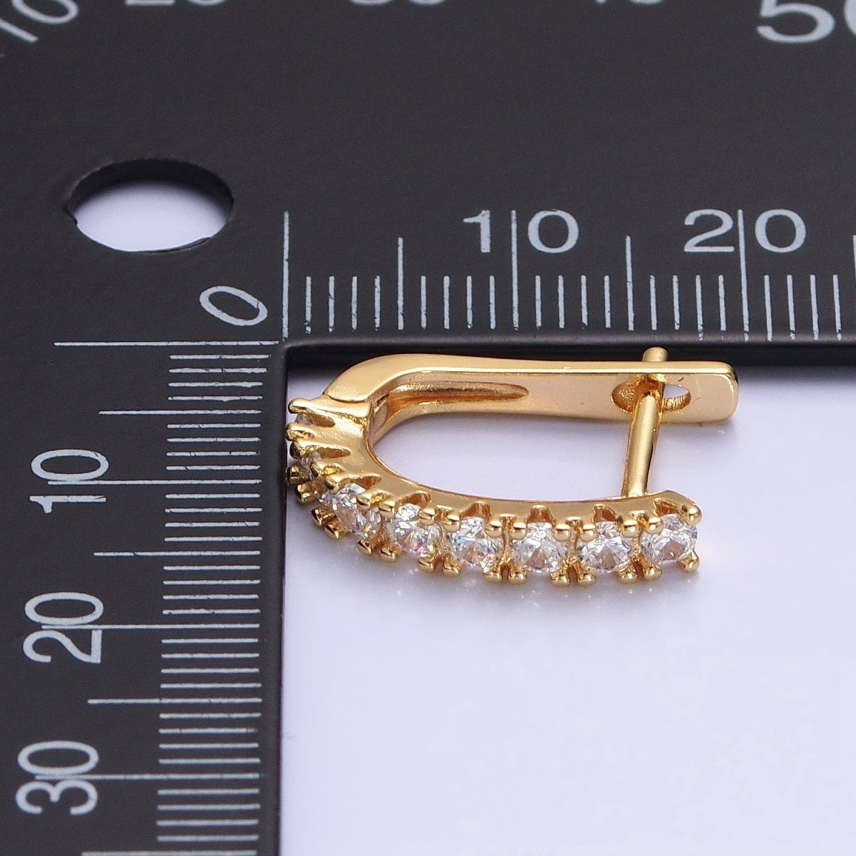 16K Gold plated Clear Micro Paved CZ Lined 19mm Oblong English Lock Earrings in Gold & Silver | AB912 AB450 - DLUXCA