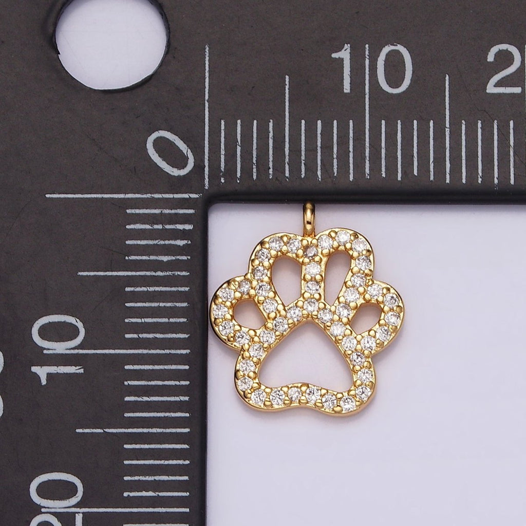 16K Gold plated Clear Micro Paved CZ Pawprint Pet Animal Open Charm | AG100 - DLUXCA