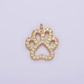 16K Gold plated Clear Micro Paved CZ Pawprint Pet Animal Open Charm | AG100 - DLUXCA