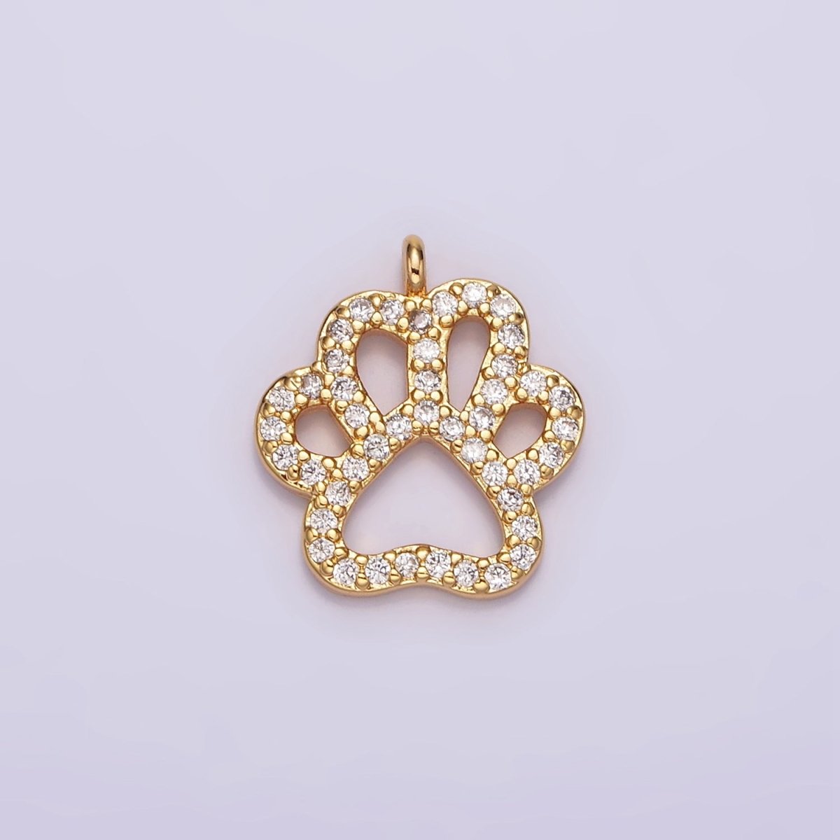 16K Gold plated Clear Micro Paved CZ Pawprint Pet Animal Open Charm | AG100 - DLUXCA
