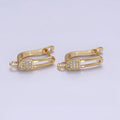16K Gold plated Clear Micro Paved CZ Safety Pin Oblong Open Loop English Lock Earrings | Z-467 - DLUXCA