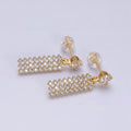 16K Gold plated Clear Micro Paved CZ Tag Drop Stud Earrings | Y-874 - DLUXCA
