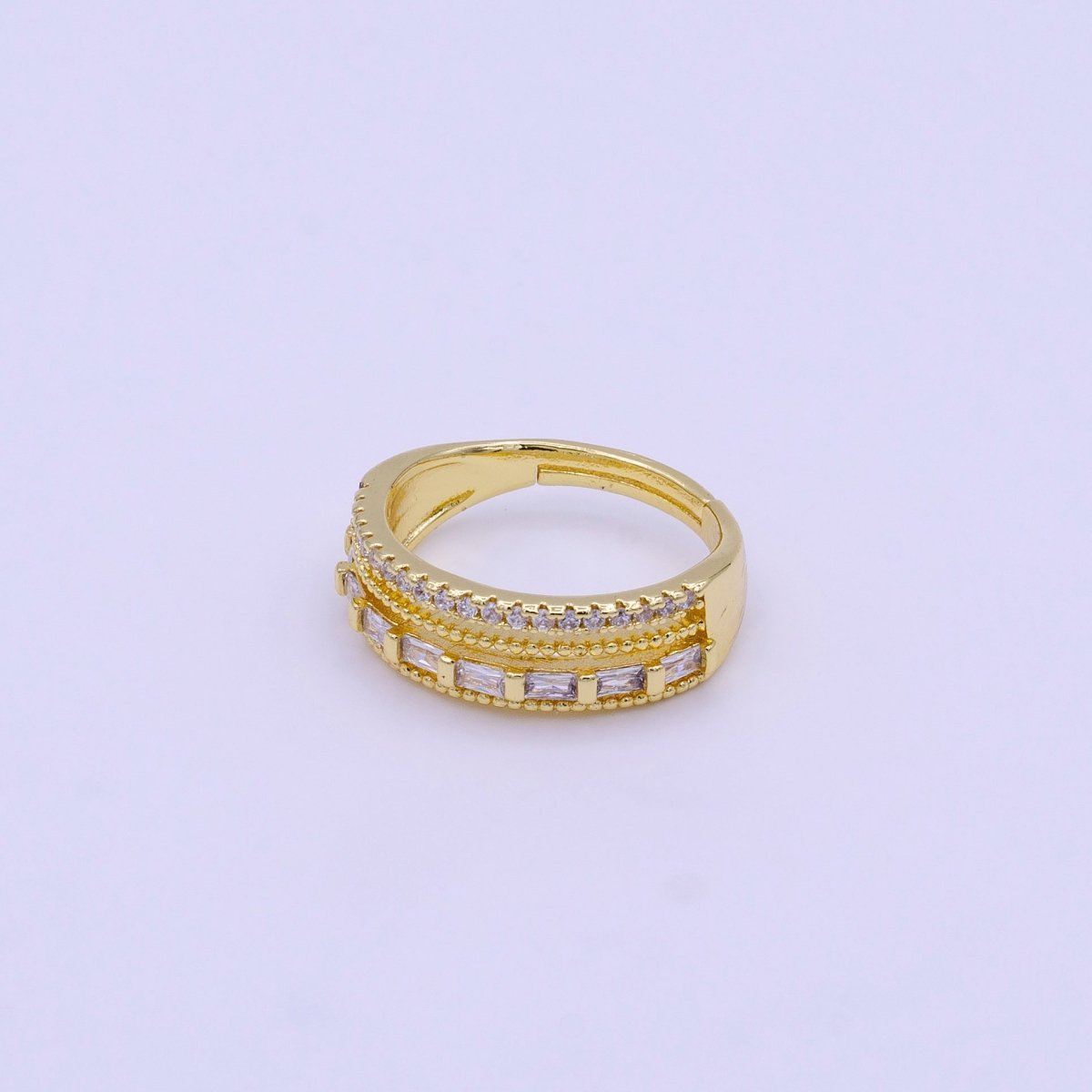16K Gold plated Clear, Multicolor Baguette Beaded Micro Paved CZ Adjustable Ring | O-1567 O-1568