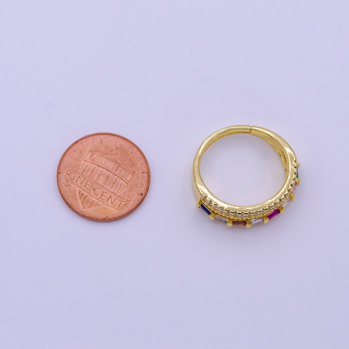 16K Gold plated Clear, Multicolor Baguette Beaded Micro Paved CZ Adjustable Ring | O-1567 O-1568