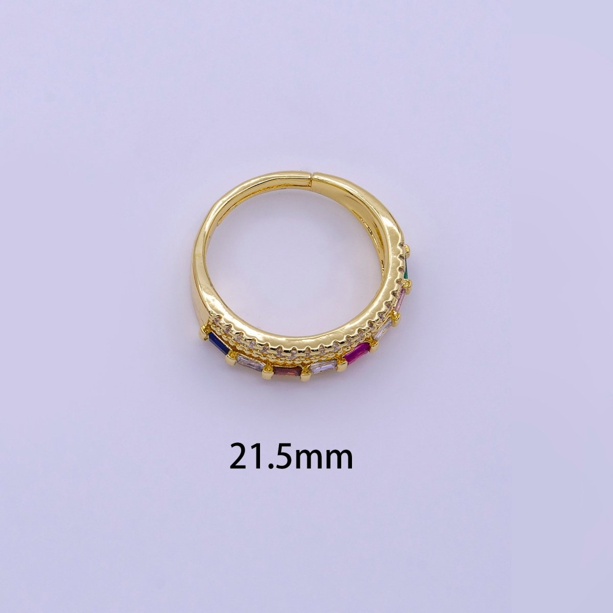 16K Gold plated Clear, Multicolor Baguette Beaded Micro Paved CZ Adjustable Ring | O-1567 O-1568