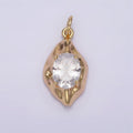 16K Gold plated Clear Oval CZ Hammered Molten Charm | N940 - DLUXCA
