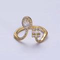 16K Gold plated Clear Oval Square Baguette Micro Paved CZ Open Ring in Gold & Silver | O-554 O-555