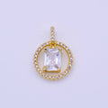 16K Gold plated Clear, Pink, Green Baguette Dangle Open Round Micro Paved Pendant | AA420 - AA422