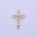 16K Gold plated Clear, Pink Round Teardrop CZ Lined Religious Cross Pendant | AA423 AA424