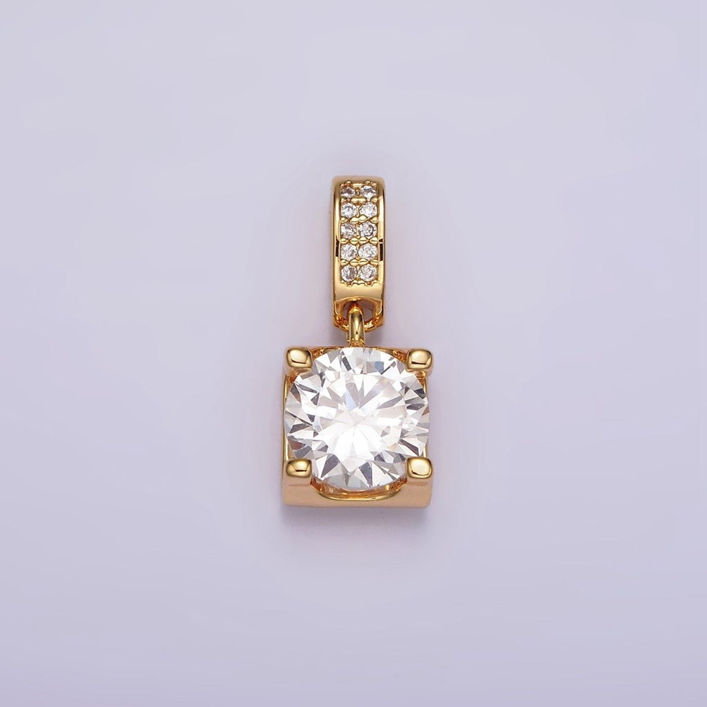 16K Gold plated Clear Round CZ Boxed Micro Paved CZ Pendant | N1777 - DLUXCA