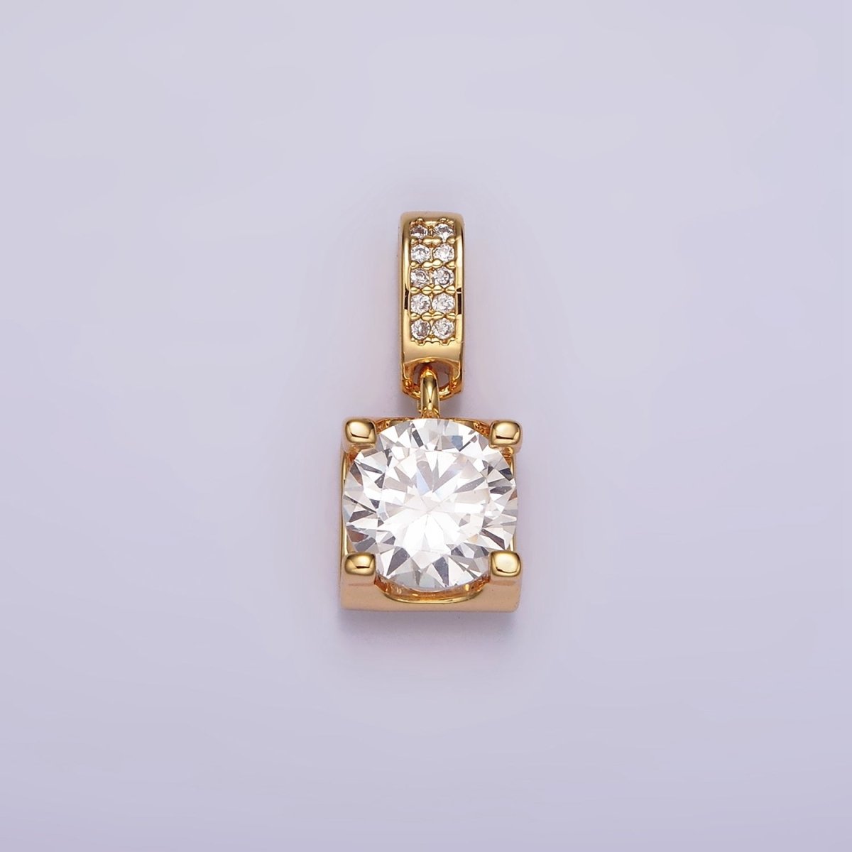 16K Gold plated Clear Round CZ Boxed Micro Paved CZ Pendant | N1777 - DLUXCA