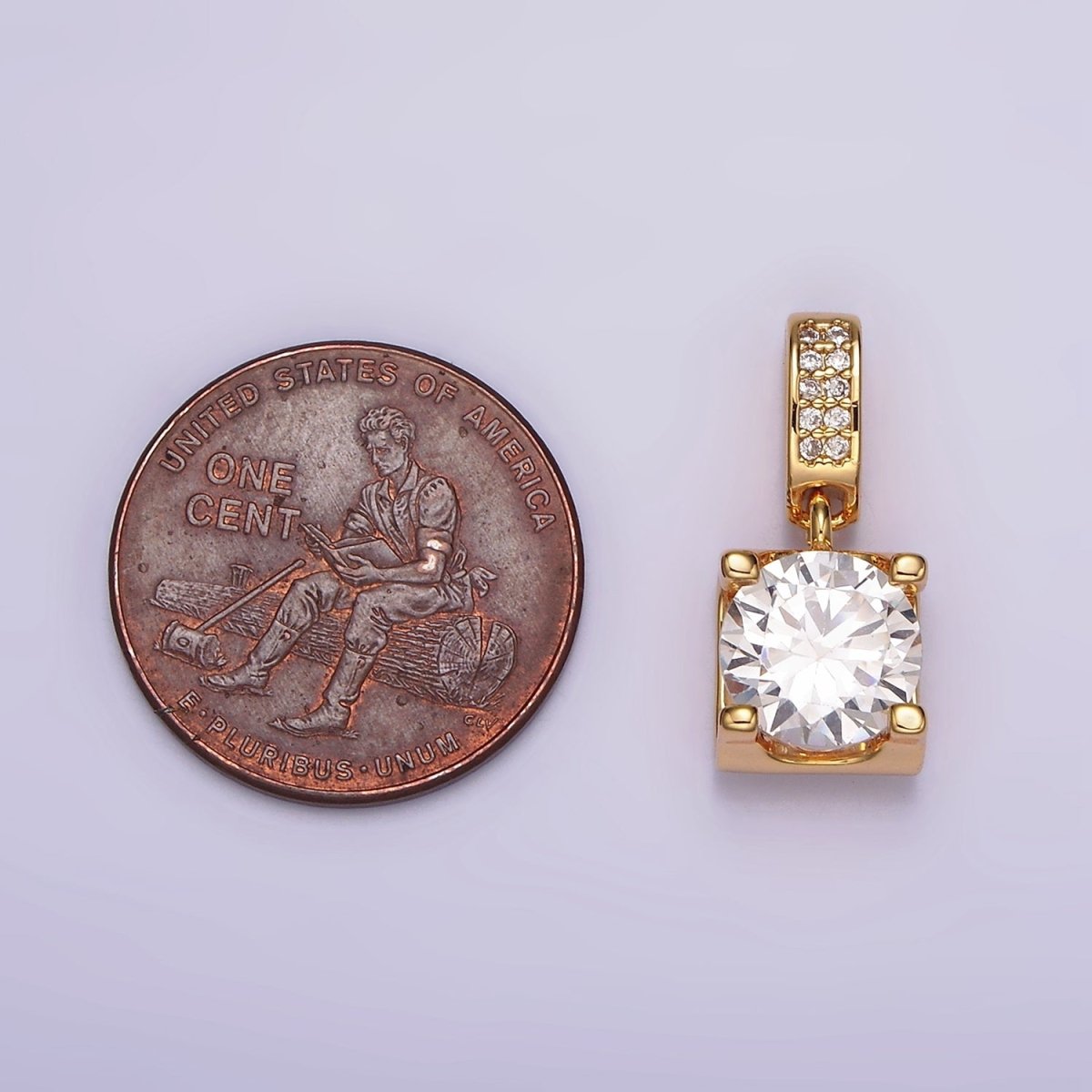 16K Gold plated Clear Round CZ Boxed Micro Paved CZ Pendant | N1777 - DLUXCA