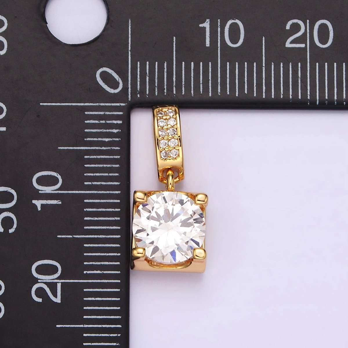 16K Gold plated Clear Round CZ Boxed Micro Paved CZ Pendant | N1777 - DLUXCA