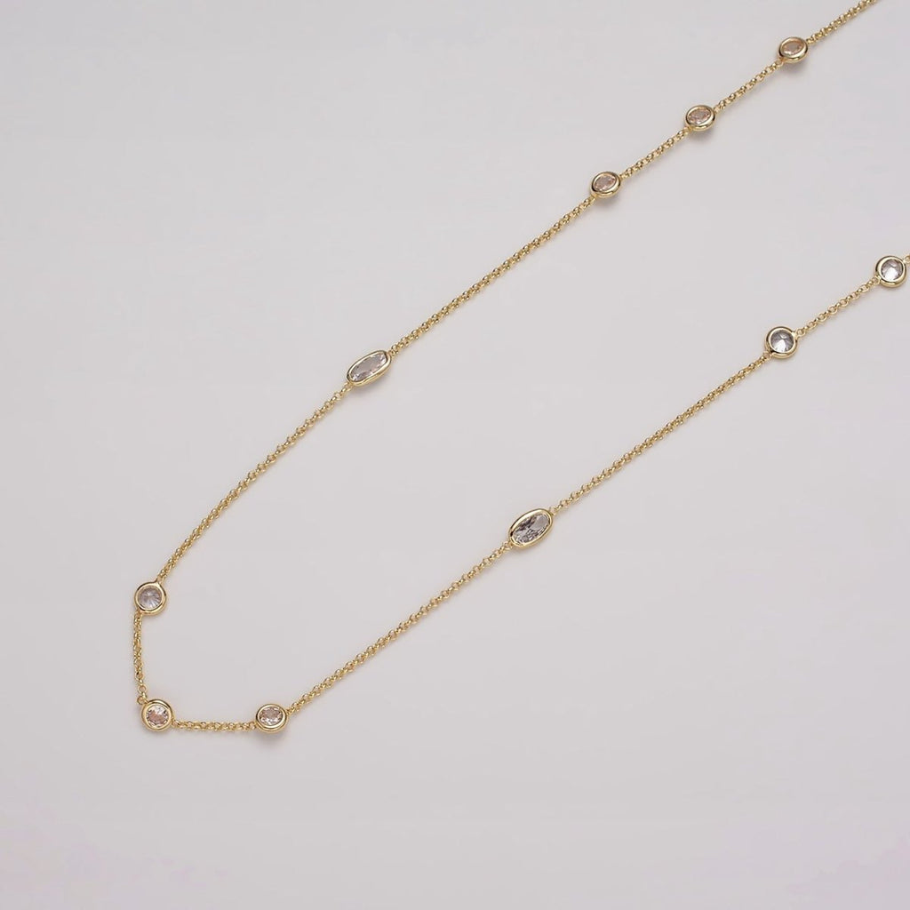 16K Gold plated Clear Round Oval CZ Rolo Unfinished Chain in Gold & Silver | ROLL-1365 ROLL-1366 Clearance Pricing - DLUXCA