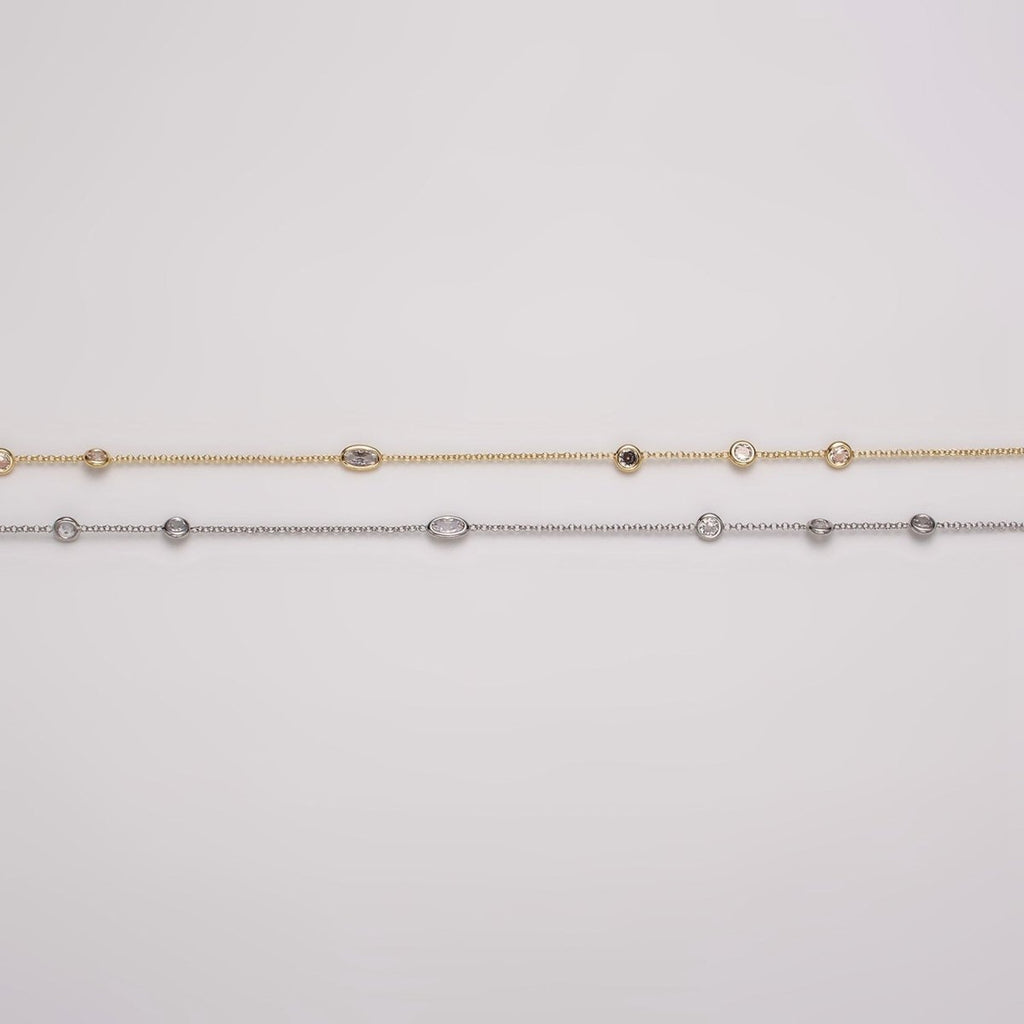16K Gold plated Clear Round Oval CZ Rolo Unfinished Chain in Gold & Silver | ROLL-1365 ROLL-1366 Clearance Pricing - DLUXCA
