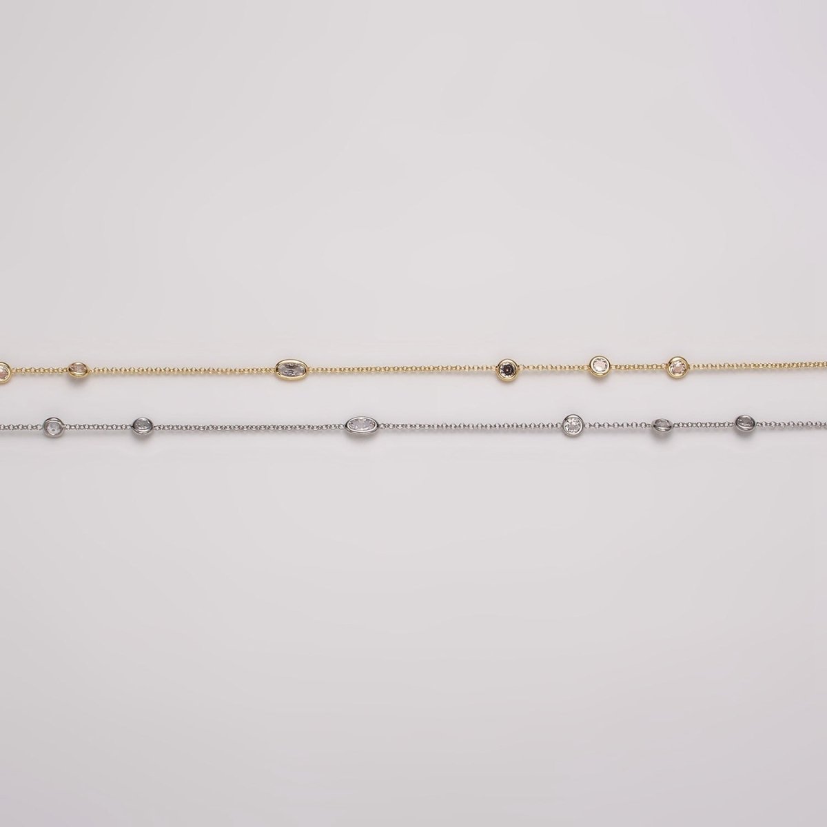 16K Gold plated Clear Round Oval CZ Rolo Unfinished Chain in Gold & Silver | ROLL-1365 ROLL-1366 Clearance Pricing - DLUXCA