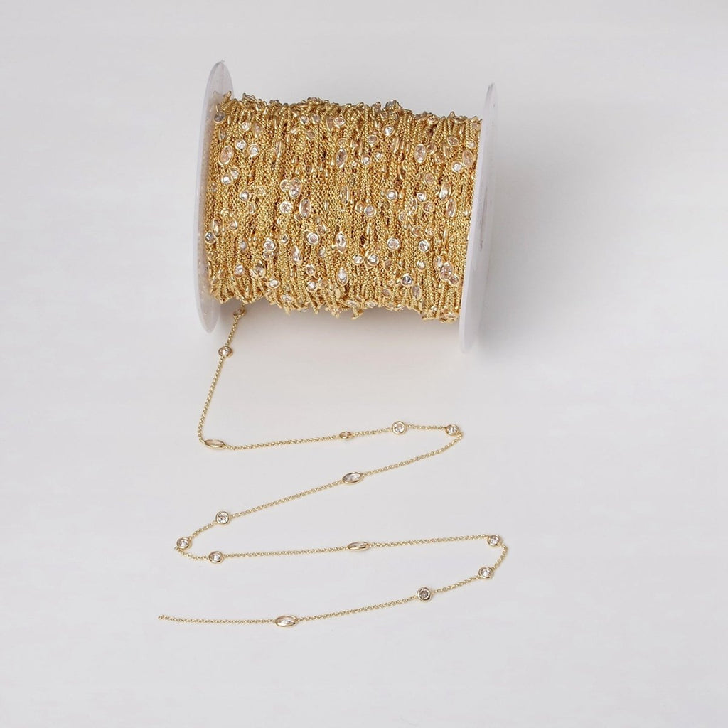 16K Gold plated Clear Round Oval CZ Rolo Unfinished Chain in Gold & Silver | ROLL-1365 ROLL-1366 Clearance Pricing - DLUXCA
