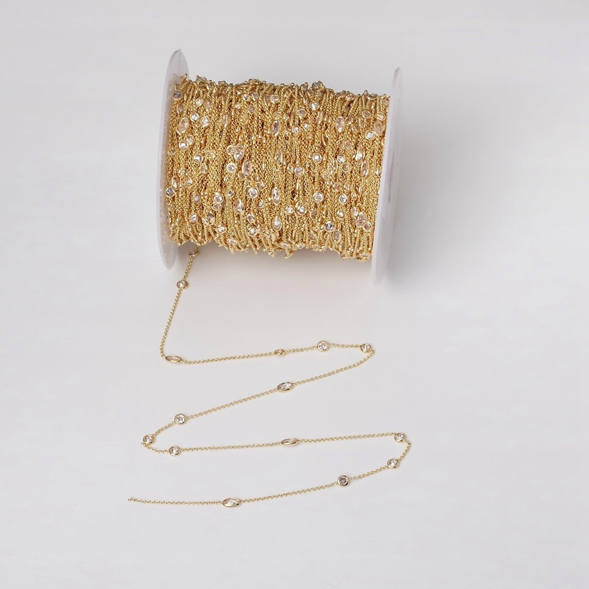 16K Gold plated Clear Round Oval CZ Rolo Unfinished Chain in Gold & Silver | ROLL-1365 ROLL-1366 Clearance Pricing - DLUXCA