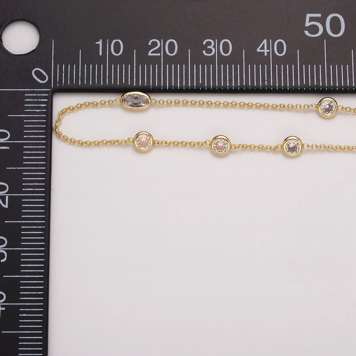 16K Gold plated Clear Round Oval CZ Rolo Unfinished Chain in Gold & Silver | ROLL-1365 ROLL-1366 Clearance Pricing - DLUXCA