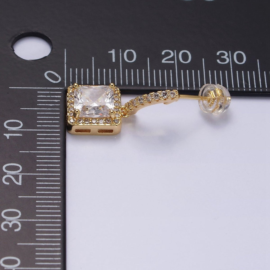 16K Gold plated Clear Square CZ C-Shaped Hoop Earrings in Gold & Silver | AD1257 AD1258