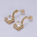16K Gold plated Clear Square CZ C-Shaped Hoop Earrings in Gold & Silver | AD1257 AD1258