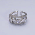 16K Gold plated Clear Teardrop CZ Micro Paved Triple Band Ring in Gold & Silver | O-1587 O-1588 - DLUXCA