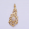 16K Gold plated Clear Teardrop Micro Paved CZ Nature Compound Leaf Add-On Charm in Gold & Silver | AC966 AC967