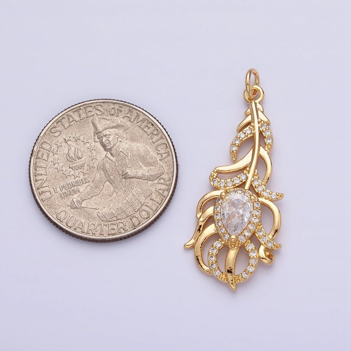 16K Gold plated Clear Teardrop Micro Paved CZ Nature Compound Leaf Add-On Charm in Gold & Silver | AC966 AC967