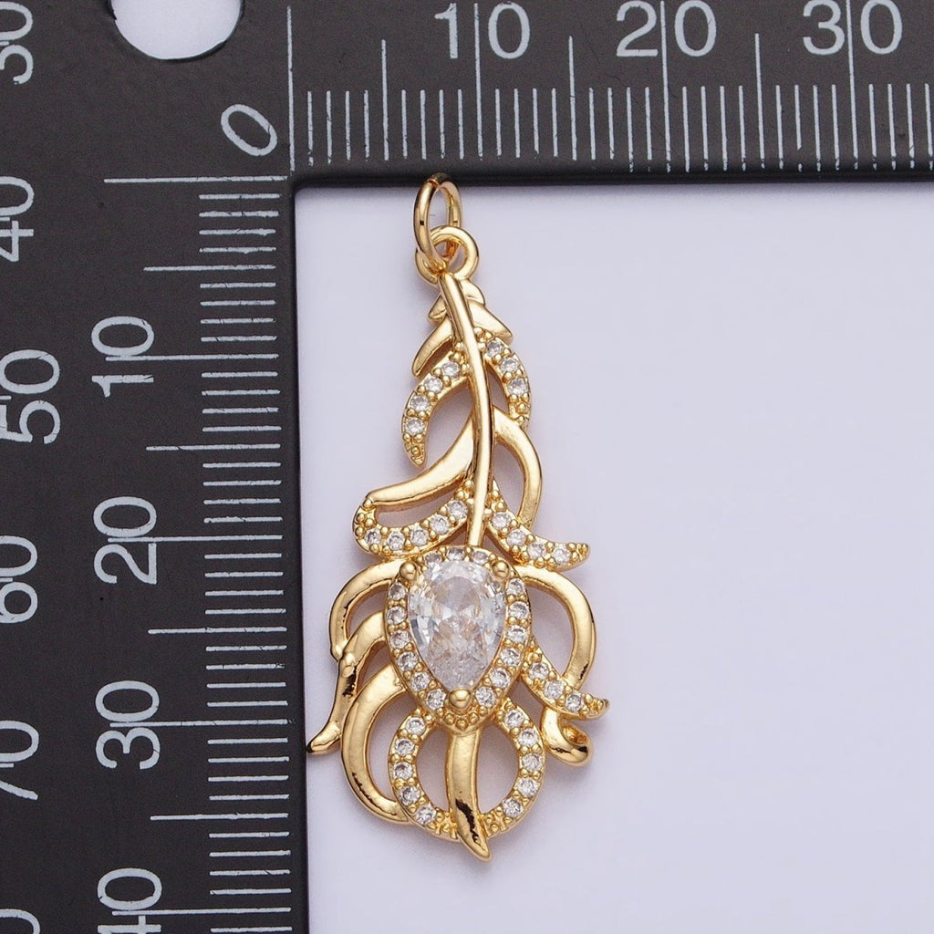 16K Gold plated Clear Teardrop Micro Paved CZ Nature Compound Leaf Add-On Charm in Gold & Silver | AC966 AC967