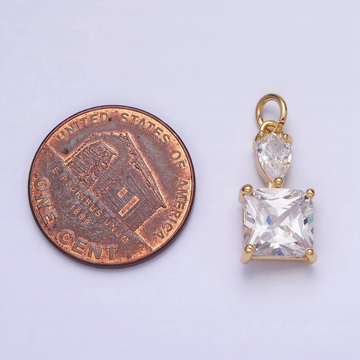 16K Gold plated Clear Teardrop Square Double CZ Add-On Charm in Gold & Silver | AC1243 AC1244 - DLUXCA