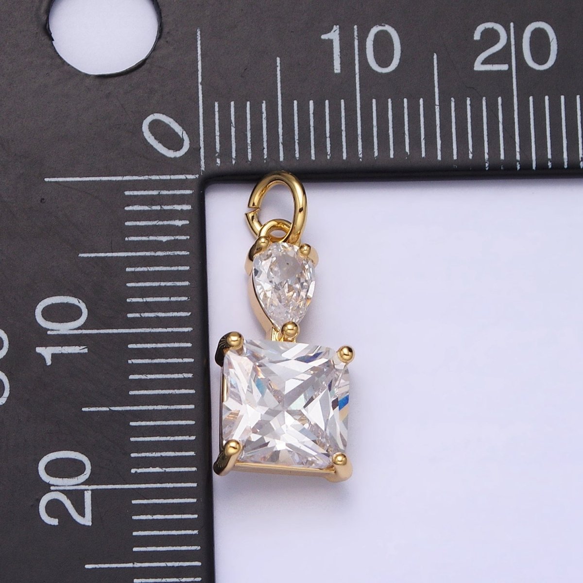 16K Gold plated Clear Teardrop Square Double CZ Add-On Charm in Gold & Silver | AC1243 AC1244 - DLUXCA