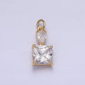 16K Gold plated Clear Teardrop Square Double CZ Add-On Charm in Gold & Silver | AC1243 AC1244 - DLUXCA
