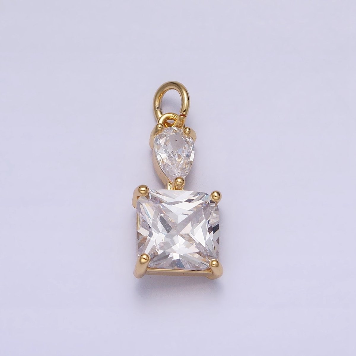 16K Gold plated Clear Teardrop Square Double CZ Add-On Charm in Gold & Silver | AC1243 AC1244 - DLUXCA