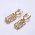 16K Gold plated Clear Triangle Baguette Open Micro Paved Tag Drop English Lock Earrings in Silver & Gold | AB1504 AD1017