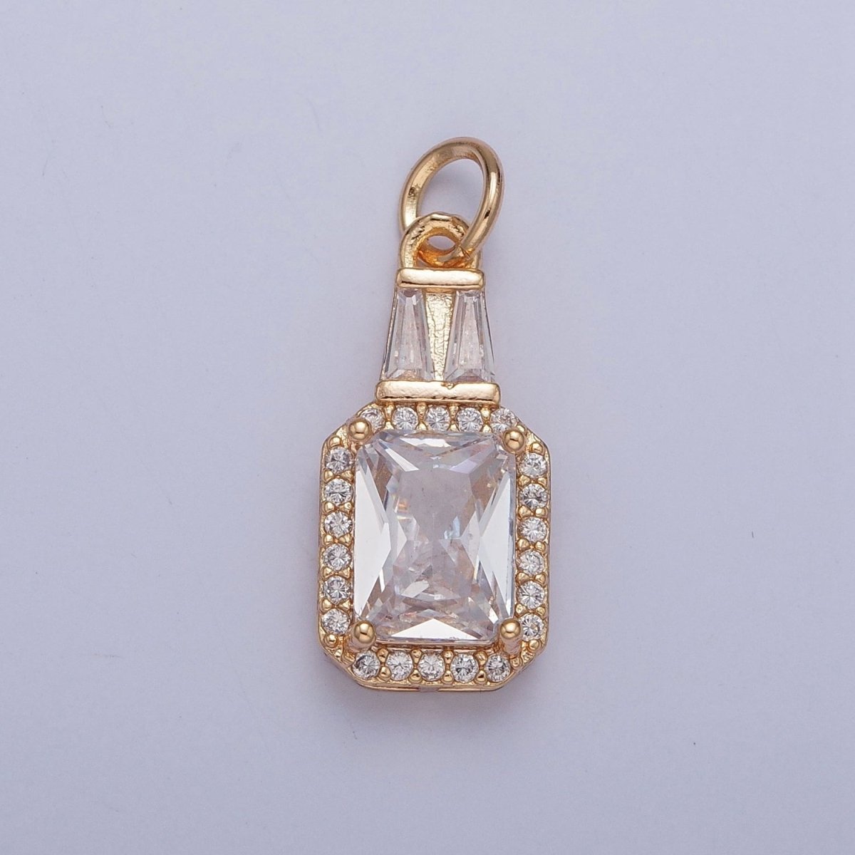 16K Gold plated Clear/Green Micro Paved Baguette Cubic Zirconia Charm For Jewelry Making | X-254 X-255