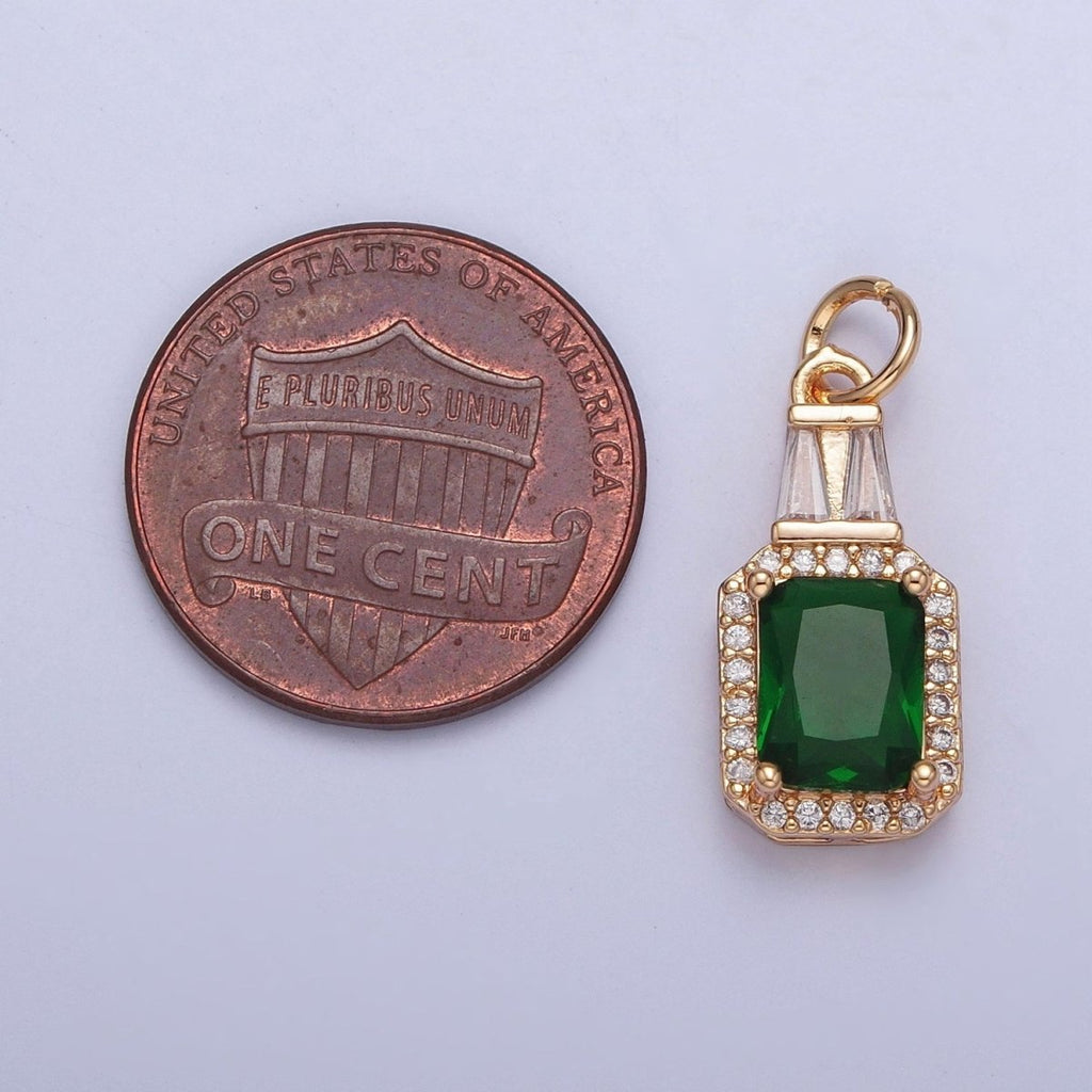 16K Gold plated Clear/Green Micro Paved Baguette Cubic Zirconia Charm For Jewelry Making | X-254 X-255