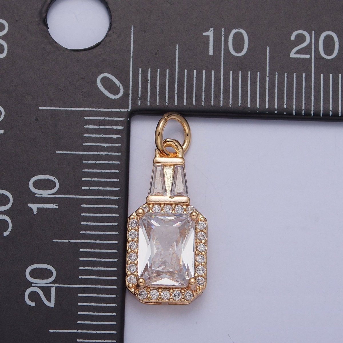16K Gold plated Clear/Green Micro Paved Baguette Cubic Zirconia Charm For Jewelry Making | X-254 X-255